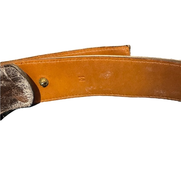 Hi Lai Distressed Brown Leather Belt with Textured Buckle